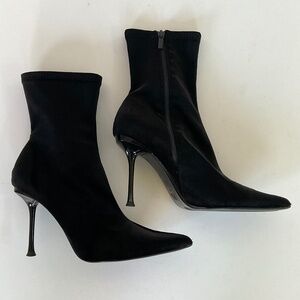 ZARA Black Velvet Pointed Toe Stiletto Heel Boots Size 9.5/EU40